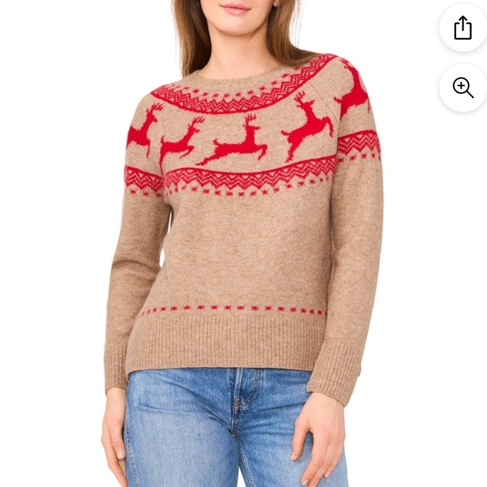 NWT Vince Camuto Beige Sweater with Red Reindeer Yoke XL and XXL